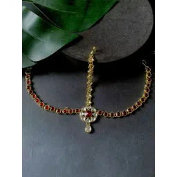 I Jewels Women Gold-Plated & Maroon Kundan Studded Bridal Matha Patti-picture-11