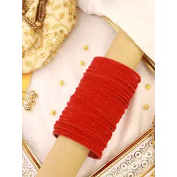 I Jewels Women Set of 48 Red Metal Velvet Bangles-picture-24