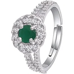 Valentine Special Rose Gold & Silver Plated Elegant CZ American Diamond Adjustable Ring For Women(FL175-1)-image-25