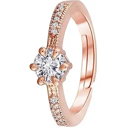 Valentines Special Rose Gold Plated Elegant Classy CZ Crystal Adjustable Designer Finger Ring for Women and Girls (FL163RG)-image-12