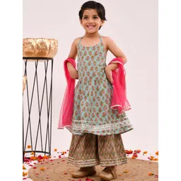 i love legacy Girls Floral Printed Regular Pure Cotton Kurta with Sharara & With Dupatta-picture-19