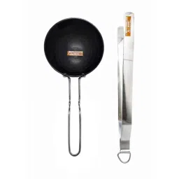 i WARE KkitchenCare 2 Pcs Stainless Steel Roti Tong &a; Spice Heating Tadka Pan Set-picture-23