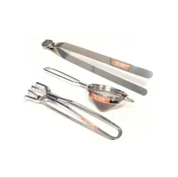 i WARE KkitchenCare 3 Pcs Stainless Steel Strainer, Utensil Holder &a; Roti Tong Set, Size: Big-picture-19