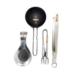 i WARE KkitchenCare 4 Pcs Hard Anodised Tadka Pan, Kitchen Pincers, Rest Holder Spoon &a; Roti Tong Set-picture-16