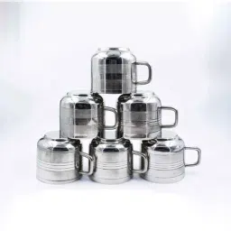 i WARE KkitchenCare 6 Pcs 90ml Stainless Steel Silver Double Wall Tea &a; Coffee Mug Set image 2