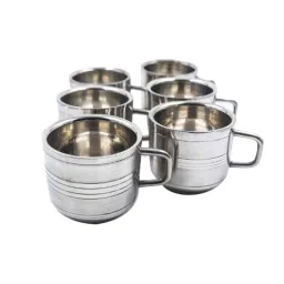 i WARE KkitchenCare 6 Pcs 90ml Stainless Steel Silver Double Wall Tea &a; Coffee Mug Set image 1