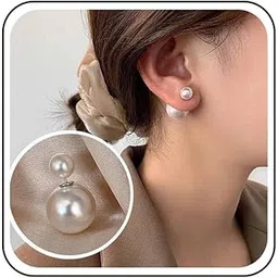 iaceble Boho Pearl Ear Jacket Earrings Round Pearl Stud Earring Vintage Pearls Front Back Earrings White Pearls Stud Earring Jewelry for Women, Metal Pearl-picture-37