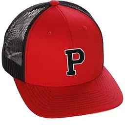 i&w hatgear Structured Trucker Mesh Hat Custom Colors Letter P Initial Baseball Mid Profile, Red Black White Black, One Size-picture-15