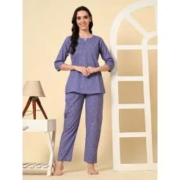 Ichaa Purple Cotton Polka 3/4th sleeves Night Suits-picture-46