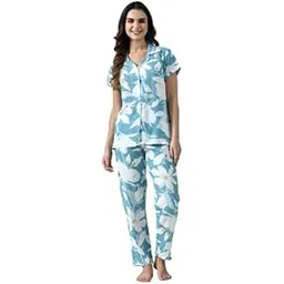 ichaa Women Women's Rayon Printed Night Wear Shirt Top with Matching Bottom Night Suit Set-picture-31