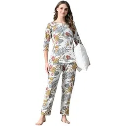 ichaa Women Women's Rayon Printed Night Wear Top and Bottom Night Suit Set-picture-36