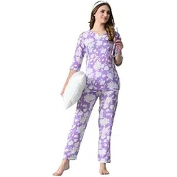 ichaa Women's Printed Rayon Night Wear Top and Bottom Night Suit Set-picture-23