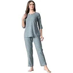 ichaa Women's Printed Rayon Night Wear Top and Bottom Night Suit Set-picture-27