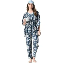 ichaa Women's Rayon Printed Night Wear Kaftan Top and Trouser Night Suit Set-picture-22