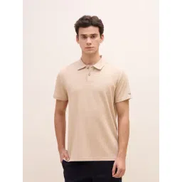 Iconic Beige Regular fit Textured Polo T-Shirt-picture-12