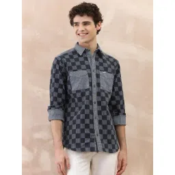 Iconic Blue Cotton Regular Fit Checks Shirt-picture-34