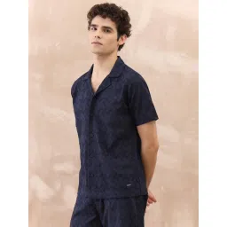 Iconic Blue Cotton Regular Fit Embroidery Shirt image 3