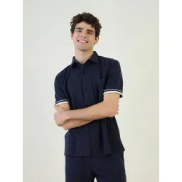 Iconic Blue Cotton Regular Fit Textured Shirts-picture-12