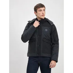 Iconic Men Black Quilted Regular Fit Hoodie Jacket-picture-38