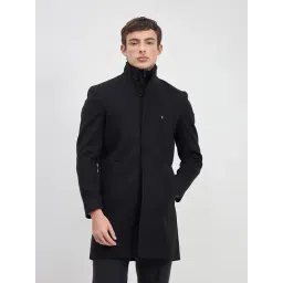 Iconic Men Black Solid High Neck Regular Fit Overcoat-picture-36