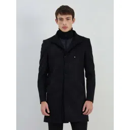 Iconic Men Black Solid Lapel Collar Overcoat-picture-24