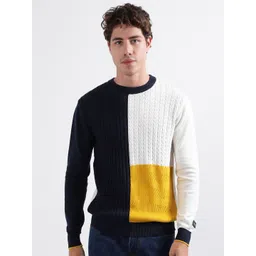 Iconic Men Cable Knit Colourblocked Pullover-picture-19