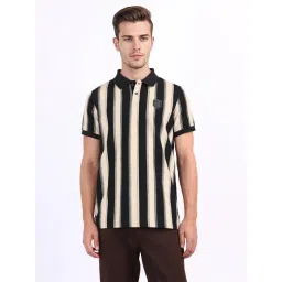 Iconic Mens Beige Striped Polo Collar T-Shirt-picture-17