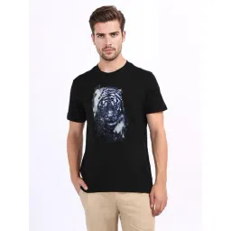 Iconic Mens Black Printed Crew Neck Pure Cotton T-Shirt-picture-40
