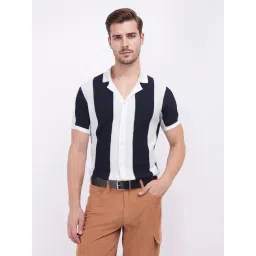 Iconic Mens Blue Striped Resort Collar Pure Cotton Shirt-picture-35