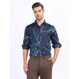 Iconic Mens Navy Printed Collar Pure Cotton Shirt-picture-33