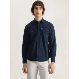 Iconic Navy Blue Cotton Regular Fit Shirt-picture-17