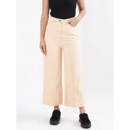 Iconic Peach Cotton Mid Rise Flared Jeans-picture-11