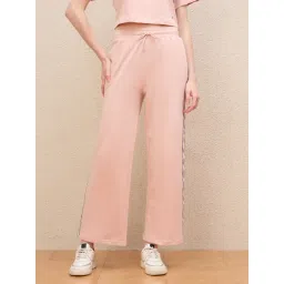 Iconic Pink Solid Tape And Drawstring Stretchable Trackpants-picture-47