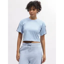 Iconic Sky Blue Cotton Regular Fit Crop T-Shirt-picture-16