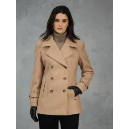 Iconic Women Brown Solid Lapel Collar Overcoat-picture-20