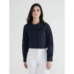 Iconic Women Navy Blue Solid Round Neck Top-picture-15
