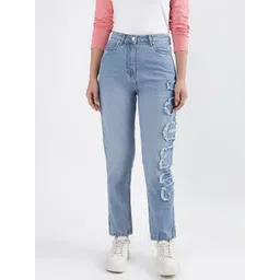 Iconic Women Pure Cotton Mid-Rise Mildly Distressed Stretchable Mom Fit Jeans-picture-24