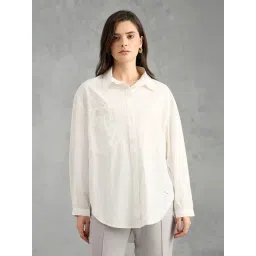 Iconic Women White Solid Pure Cotton Collared Shirt-picture-40