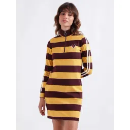 Iconic Yellow & Brown Cotton Striped Shift Dress-picture-13