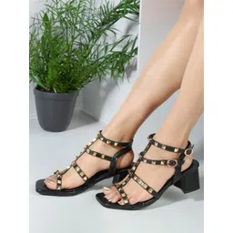 ICONICS Embellished Open Toe Block Heeled Gladiators-picture-17