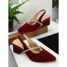 ICONICS Pointed Toe Embellished Block Pumps-picture-32