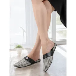 ICONICS Women Textured Pointed Toe Mules Flats-picture-36