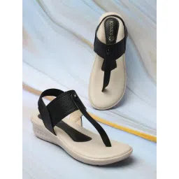 Iconics Women's Black T-Strap Wedges-picture-10