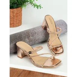 Iconics Womens Embellished Fashionable Rose Gold Color Heel Sandals image 3