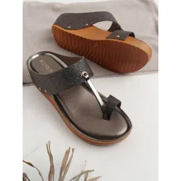 Iconics Women's Gun Metal T-Strap Wedges-picture-36