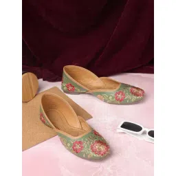 Iconics Women's Olive Ethnic Juttis-picture-37