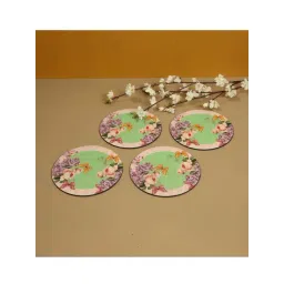 ICRAFT Groovy Mint Series Green & Beige Mdf Round Trivet - Set of 6-picture-29