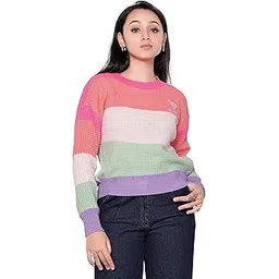 icw Women Knit-Rib Stretchable Winter Full Sleeves Colour Block Multicolour Stripe Pull Over Sweater Top (One Size Bust 36-40 Inch)-picture-24