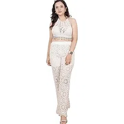 icw Women's Boho Crochet Backless Lace-up Halter Neck Top and Pant Beachwear Co-ord Set Bikini Swimsuit DN91-picture-48