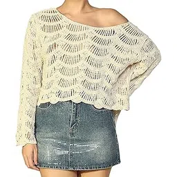icw Women's Knitted Cut Work Transparent Crochet Sheer Hollow Out Long Sleeve Top T-Shirt 33661-picture-34